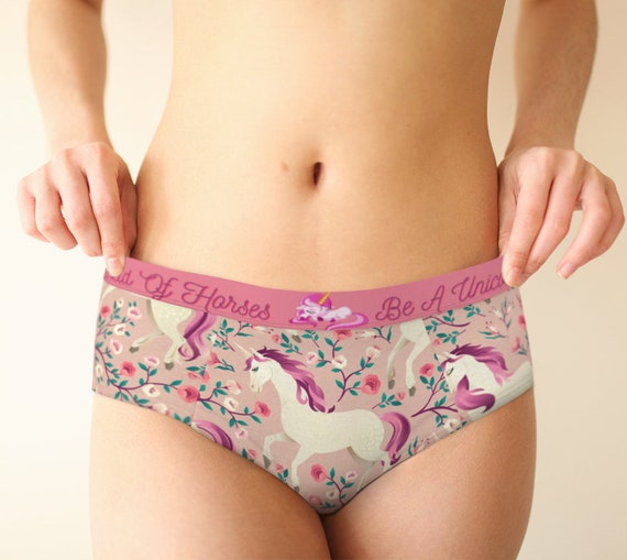 Pink Unicorn Mid Waist Retro Hipster Sexy Cute Panties, Xs-xl/custom Sizes Womens  Underwear, Kawaii Fantasy Bachelorette Lingerie Panties 