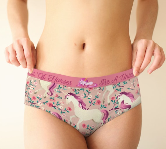 Pink Unicorn Mid Waist Retro Hipster Sexy Cute Panties, Xs-xl/custom Sizes  Womens Underwear, Kawaii Fantasy Bachelorette Lingerie Panties 