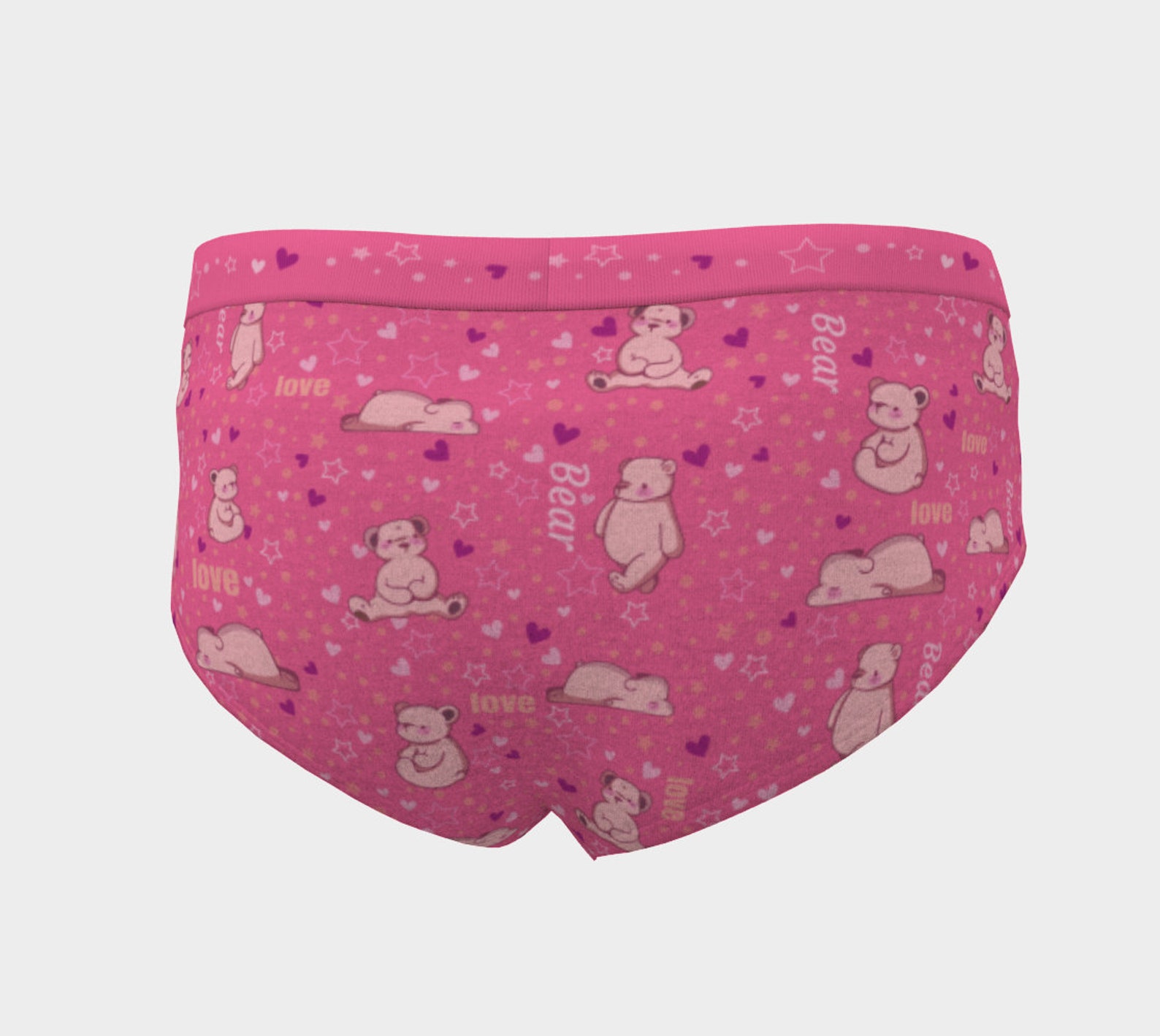 Pink Teddy Bear Mid Waist Retro Hipster Pastel Panties, Xsxl/custom
