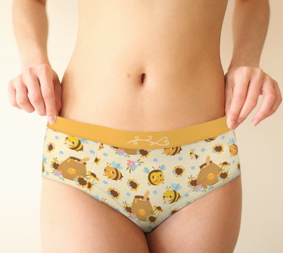 Happy Bees Hip Hugger Retro Hipster Pastel Lingerie Panties, Xs-xl/custom  Sizes Womens Underwear, Cute Funny Panties 
