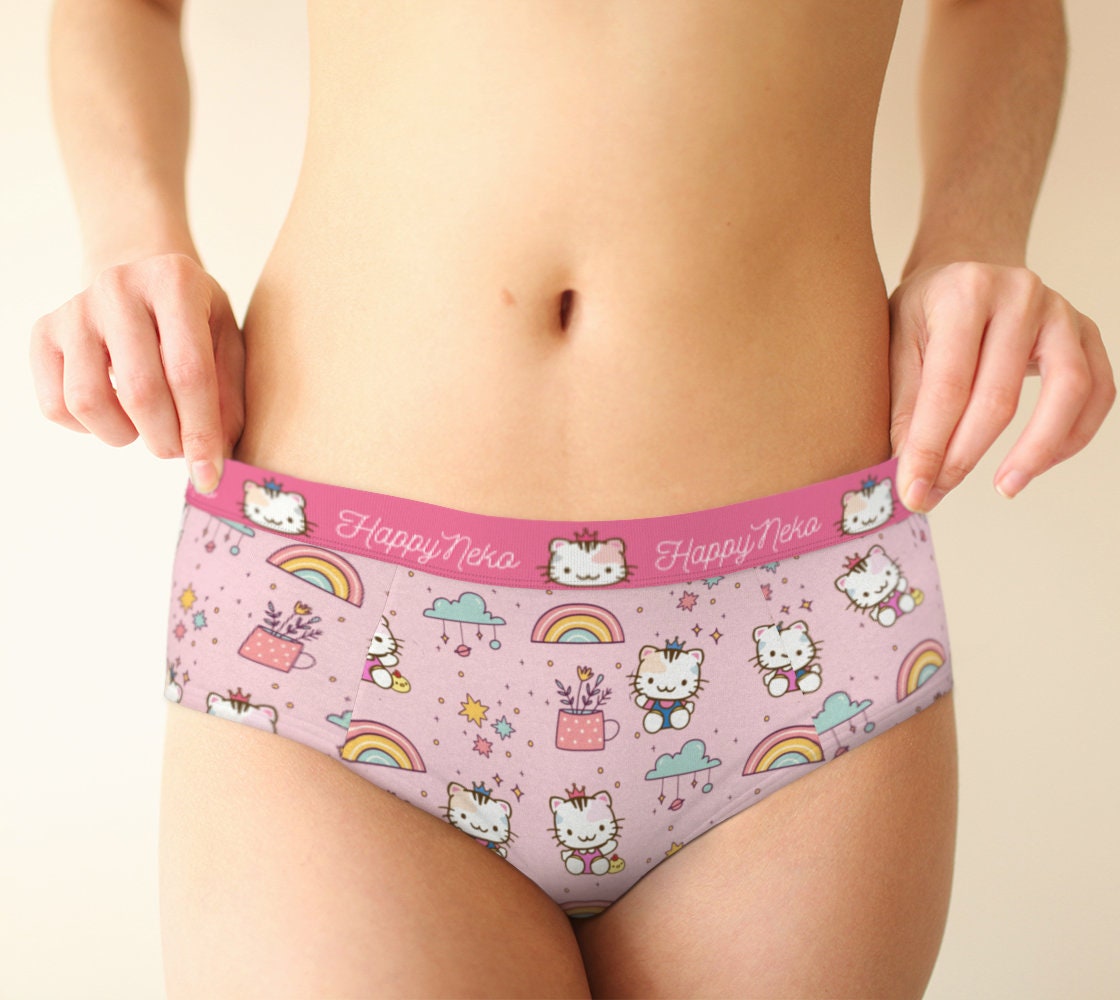 Cat Neko Pink Mid Waist Hipster Funny Panties, Xs-xl/custom Sizes Womens  Underwear, Pastel Plus Size Lingerie Explore Now 