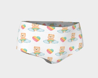 Teddy Bear Pattern Mini Shorts, Plus size yoga booty gym shorts for women, Christmas festival shorts