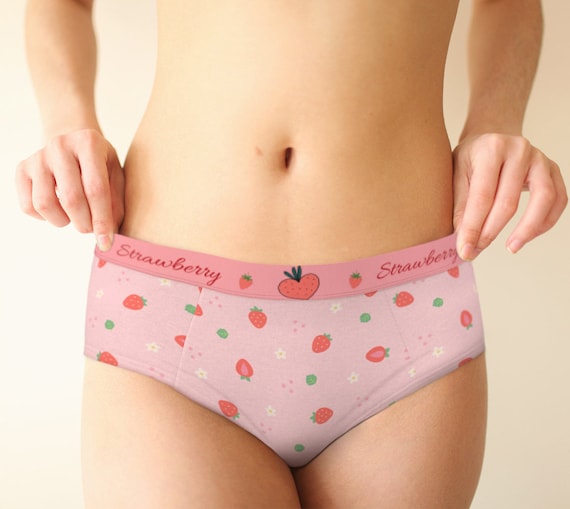 Cute Strawberry Pink Hip Hugger Sexy Retro Hipster Panties, Xs-xl