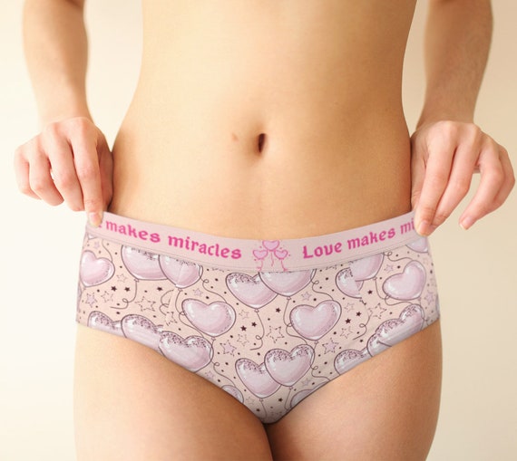 Love Makes Miracles Mid Waist Retro Hipster Cute Sexy Panties, Xs