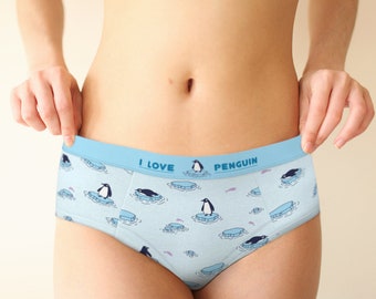 I Love Penguin retro hipster pastel cute panties gift for women, XS-XL/custom sizes womens underwear, sexy kawaii plus size panties