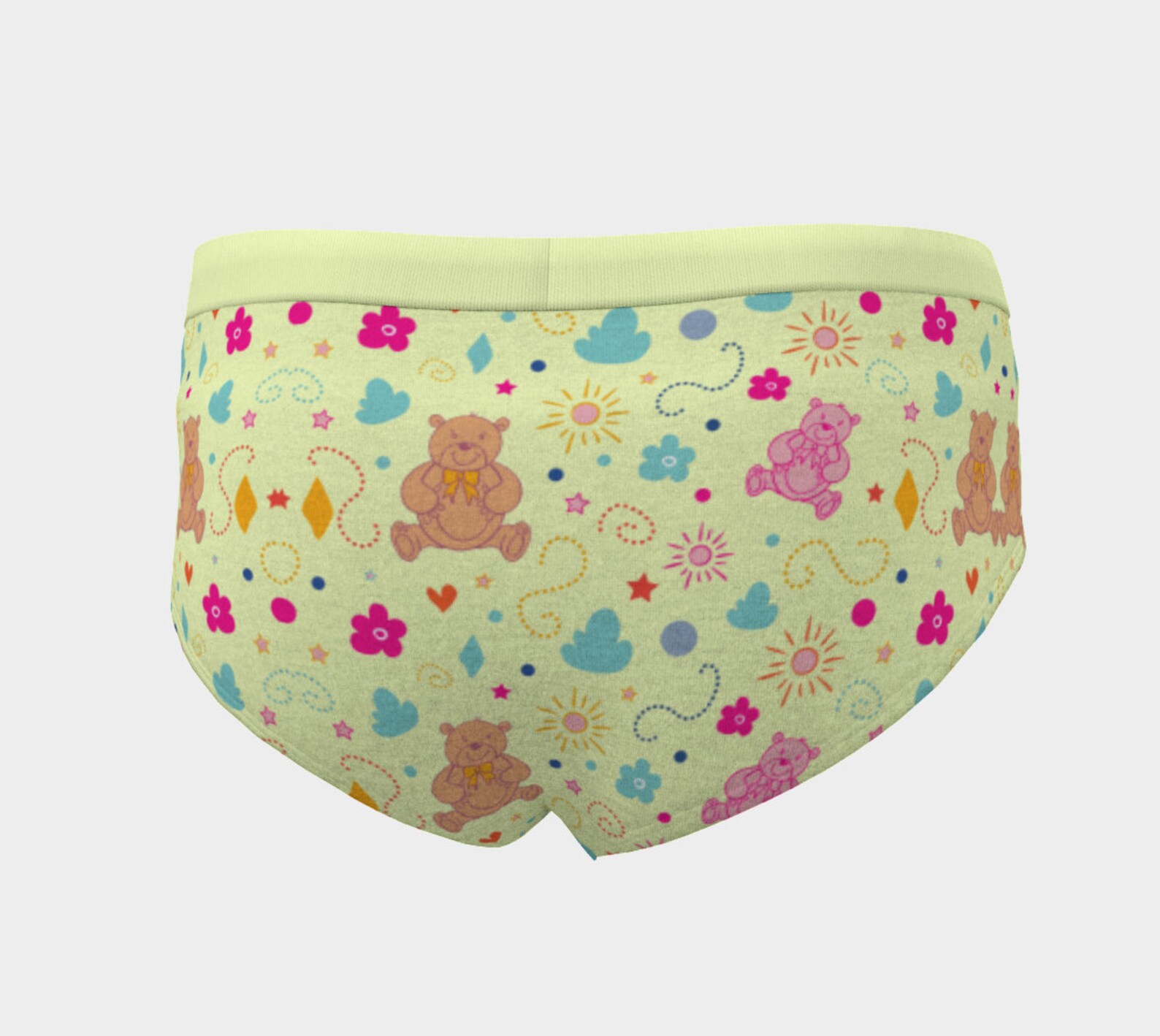 Teddy Bear Pattern Mid Waist Hipster Cute Panties for Women, Xsxl
