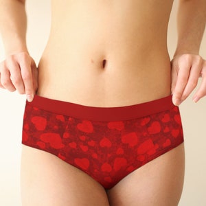 Heart Print Panties: Retro Hipster Lingerie, Custom Size Underwear