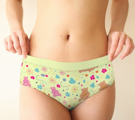 Teddy Bear Pattern Mid Waist Hipster Cute Panties for Women, Xs-xl