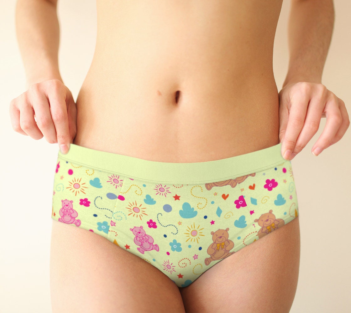 Teddy Bear Pattern Mid Waist Hipster Cute Panties for Women, Xs-xl/custom  Sizes Womens Underwear, Kawaii Pastel Panties Explore Now 