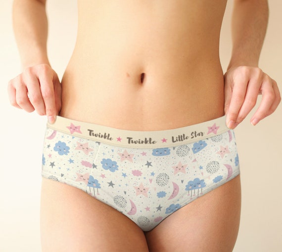 Twinkle Little Star Mid Waist Hipster White Panties for Women, Xs