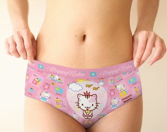 Little Cat Neko motif mi-taille hipster pastel culotte, XS-XL / tailles personnalisées sous-vêtements pour femmes, culottes de lingerie kawaii sexy