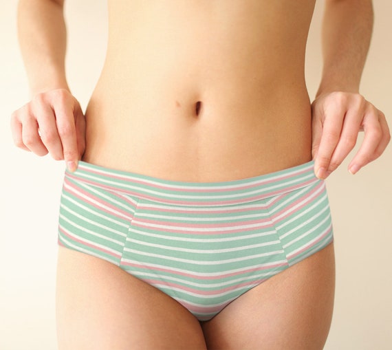 Pastel Stripes Hip Hugger Retro Hipster Lingerie Panties for Women