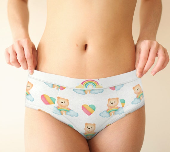 Teddy Bear Pattern Mid Rise Cute Sexy Retro Hipster Panties, Xs-xl/custom Sizes  Womens Underwear, Kawaii Plus Size Lingerie Panties 