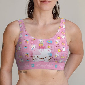 Kitty Cat Neko Sports Lingerie Bralette Top for women, Crop Top Plus Size Bralette, Cupless Polyester Bra Lingerie, Unpadded Bra