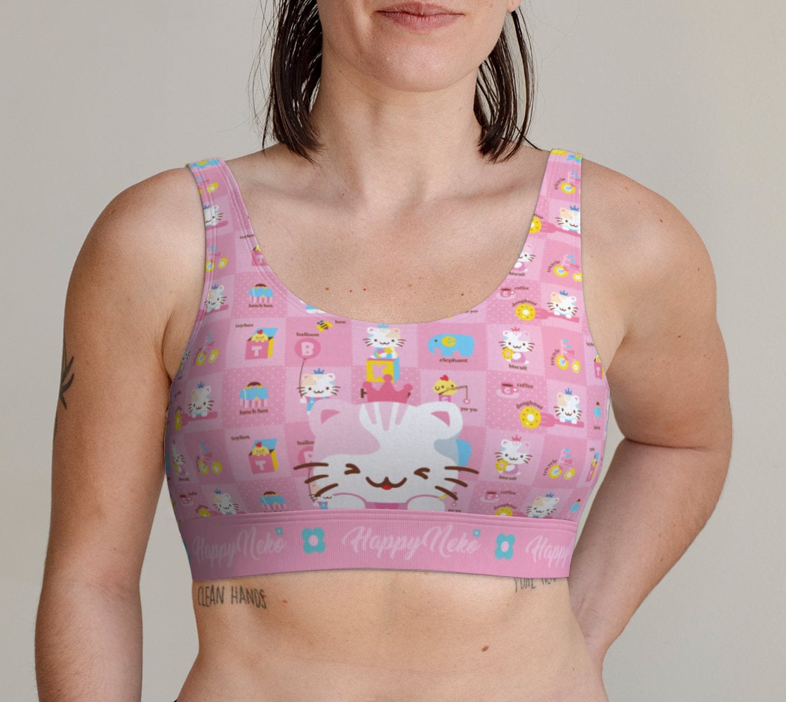 Kitty Cat Neko Sports Lingerie Bralette Top for Women, Crop Top