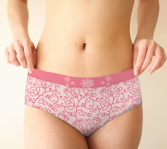 Doodle Flower Pink Hipster Mid Waist Cute Panties for Women, Xs-xl