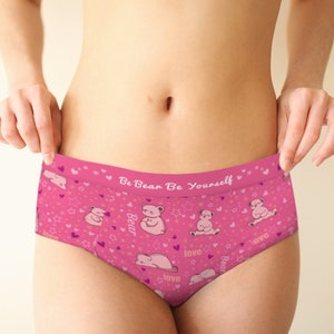 Teddy Bear Pattern Mid Waist Hipster Cute Panties for Women, Xs-xl