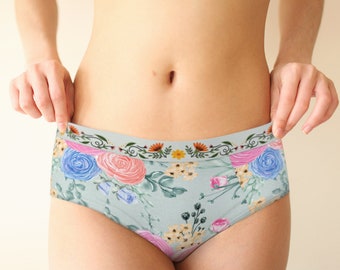 Little Girl Floral Print Mid Waist Retro Hipster Panties, Xs-xl/custom  Sizes Womens Underwear, Sexy Kawaii Pastel Lingerie Panties 