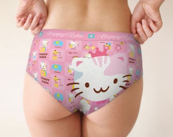 Cat Neko Print Panties: Kawaii Lingerie, Retro Anime Underwear