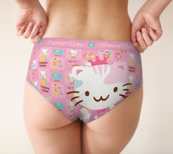 Cat Neko Print Mid Waist Retro Hipster Anime Panties, Xs-xl/custom Sizes  Womens Underwear, Kawaii Cute Kitty Lolita Lingerie Panties 