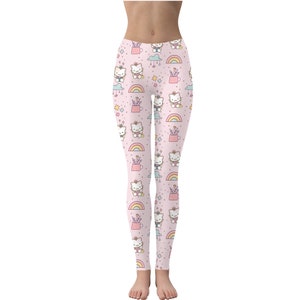 Pink Cat Print Leggings: Women&#39;s Festival Workout Tights