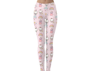 Pink Cat Print Leggings: Women's Festival Workout Tights
