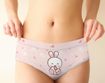 Braguitas pastel con estampado de conejitos, lencería sexy kawaii, ropa interior femenina a medida, braguita divertida para despedida de soltera