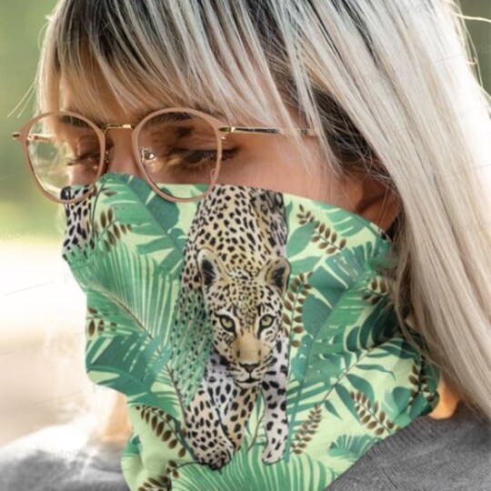 Leopard Print Stylish Adjustable Neck Gaiter, Scarf Fabric Gaiter Face Covering Mask