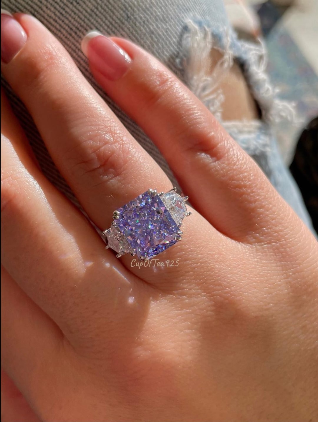 Sterling Silver 925 Engagement Ring With 6.7CT Crushed Ice Purple ...