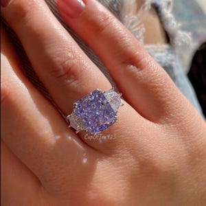 Sterling Silver 925 engagement ring with 6.7CT Crushed Ice Purple, Violet CZ Simulated Diamond, February birthstone ring
