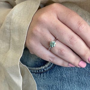 Blue-Green Moissanite . 2CT Certified Green Round Brilliant Cut D VVS Moissanite Solitaire Ring In Sterling Silver 925, Engagement Ring