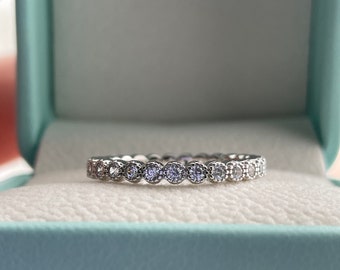 Sterling Silver 925 2mm Bezel Full Eternity Band with CZ Diamonds
