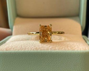 2CT radiant cut honey champagne moissanite engagement ring, gift for her, Moissanite ring