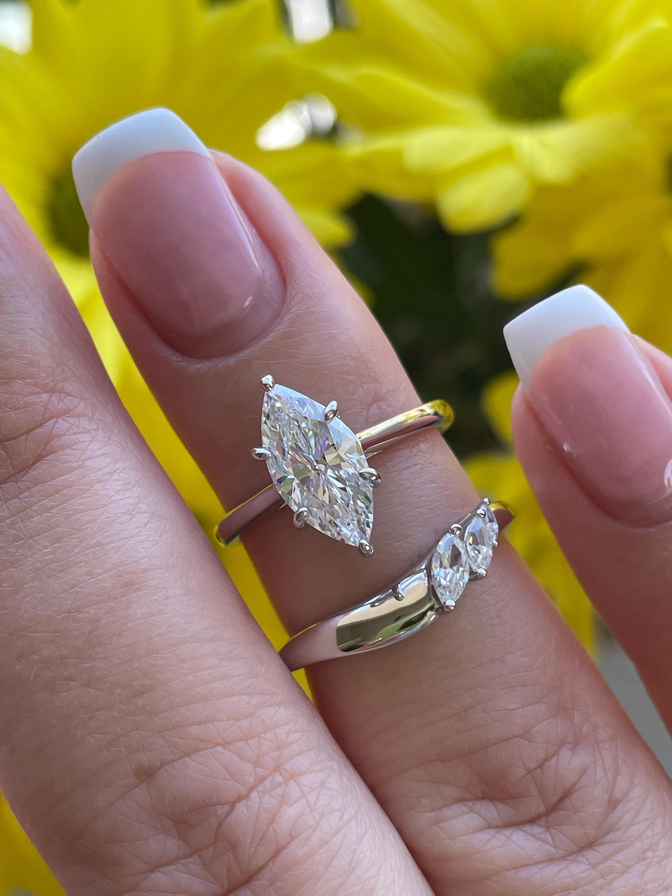 Sterling Silver 925 Engagement Ring Bridal Set With 1.5CT Marquise Cut ...