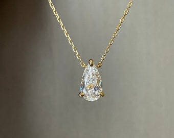 Tear Drop necklace, Sterling Silver, Yellow gold over silver 925 teardrop CZ diamond necklace