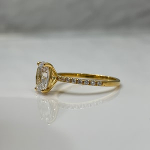 The Olivia. Yellow Gold Vermeil Engagement Ring with the finest 2CT oval cut simulated diamond image 6