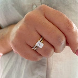 Yellow Gold over Sterling Silver Bridal Ring Set: 2CT Radiant Cut CZ & Moissanite Band