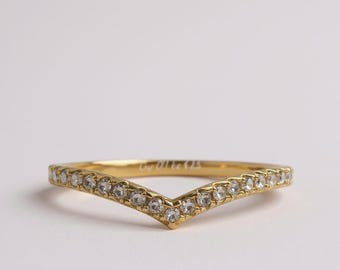 Moissanite Chevron Ring: Yellow Gold Vermeil Sterling Silver Stacking Ring