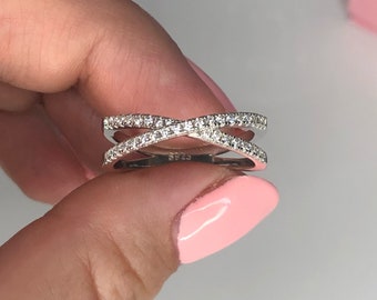 Sterling Silver 925 Criss Cross Ring With CZ Diamonds or Moissanite Etsy UK