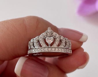 Crown Ring Sterling Silver 925 Queen Crown Ring With  5A CZ Diamonds Gift got her Promise ring
