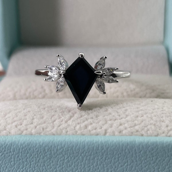 New In! Black onyx ring. Sterling Silver 925 black onyx ring, kite shaped black onyx engagement ring