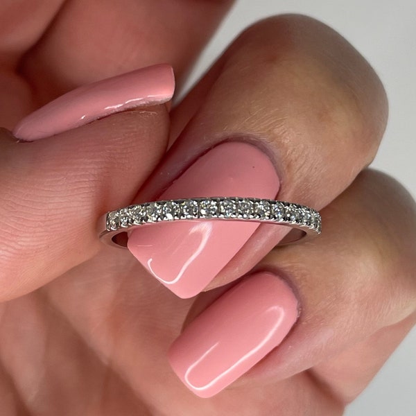 Moissanite 0.48 cttw 2mm sterling silver 925, rose gold, yellow gold vermeil Half Eternity Band with the Finest Moissanite