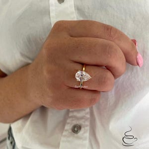 Yellow Gold Vermeil, Sterling Silver 925 2CT or 3.5CT CZ  Pear cut Solitaire Engagement Ring, tear drop ring, travel ring