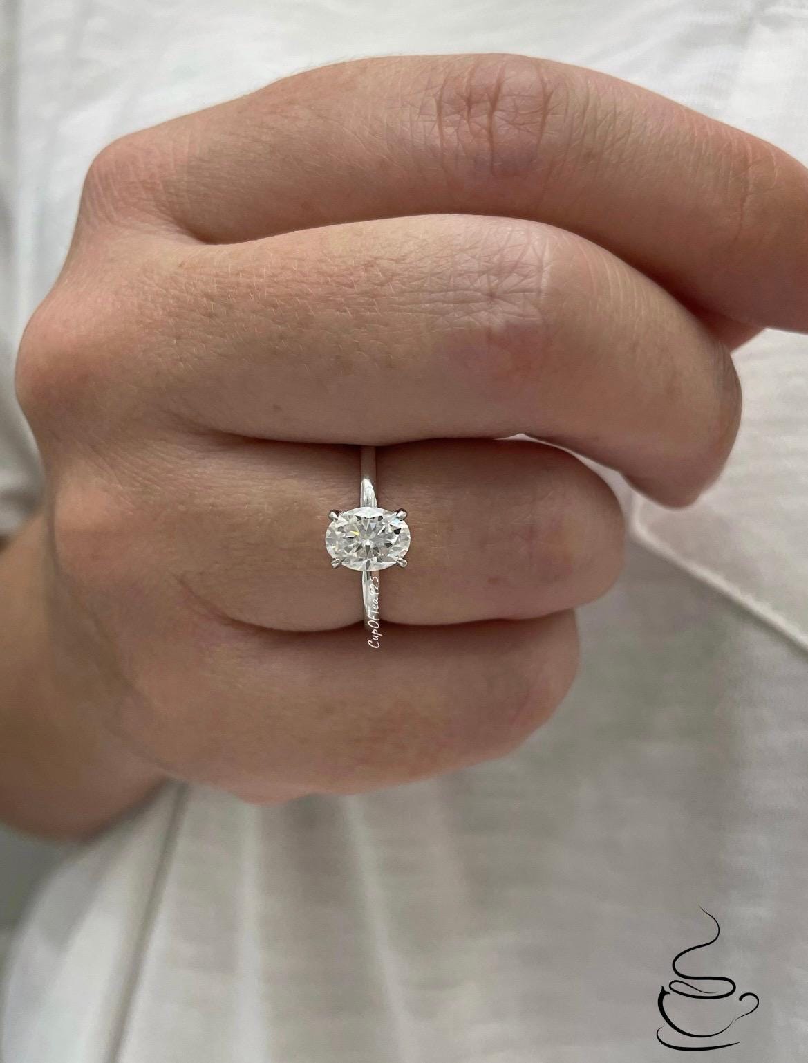5 Carat Brilliant Elongated Oval Cut Moissanite 4 Double Prong Double Hidden Halo Solitaire Engagement Ring, D VVS1, 10K, 14K, 18K, Platinum