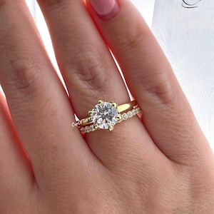 Yellow Gold over Sterling Silver 925 Bridal Set with 2CT Round Brilliant Cut engagement ring and half eternity band.