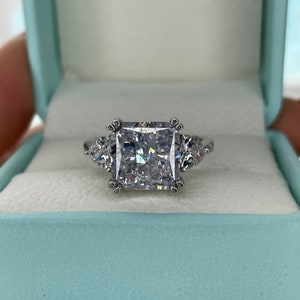 Sterling Silver 925 engagement ring with 5CT crushed ice square radiant cut 8A CZ  diamond