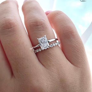 Sterling Silver 925 Bridal Set with 2CT Radiant Cut Solitare and half eternity band, engagement ring