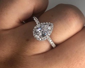 The Naomi. Sterling Silver 925 Pear Shaped, Tear Drop Engagement Ring with the Finest 5A CZ Diamonds