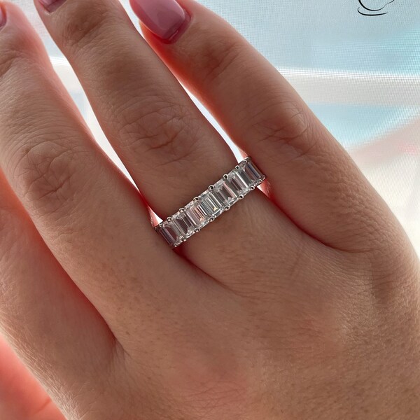 Silver Wedding Band for Emerald Cut Ring Etsy