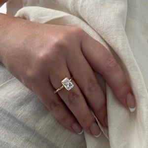 Radiant cut engagement ring with 2CT 3CT CZ simulated diamond. Silver 925 ring, Gold Vermeil engagement ring, promise ring